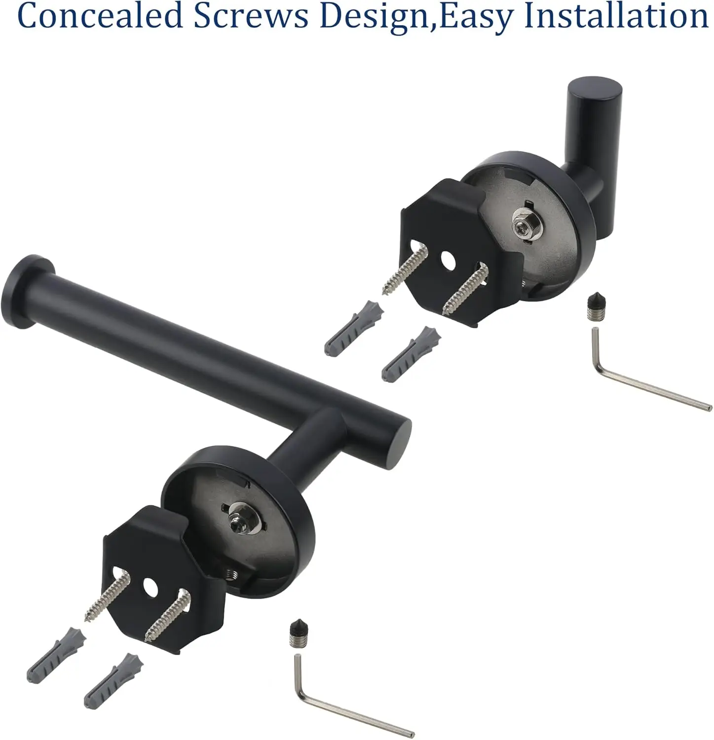مجموعة أدوات الحمام المميزة المكونة من 3 قطع باللون الأسود غير اللامع تتضمن حامل ورق المرحاض مقاس 5 بوصات و2 خطاف ملابس منشفة مثبت على الحائط للمطبخ #3
