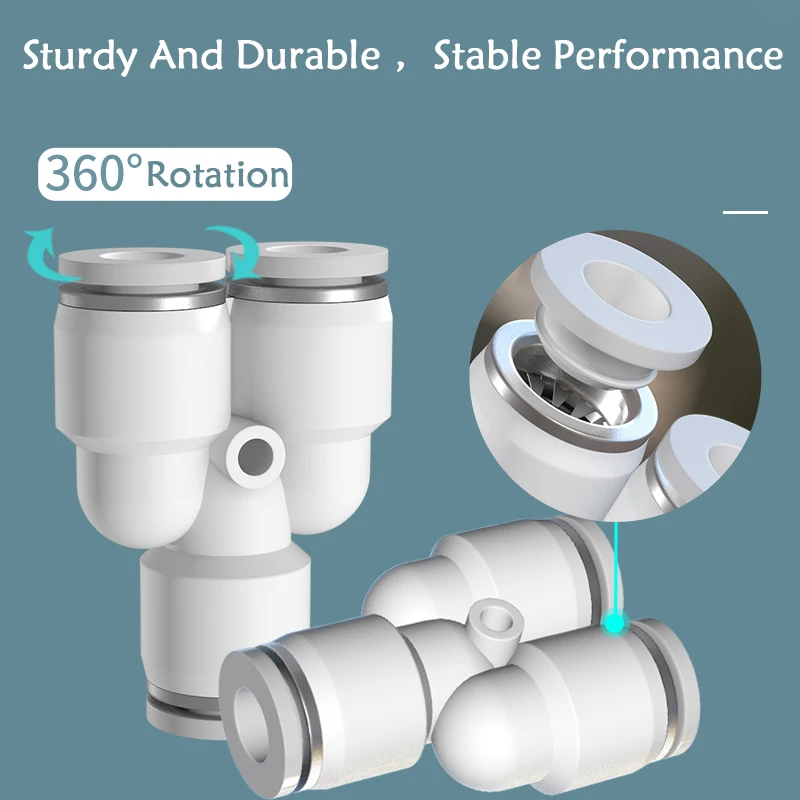 PY PW ホワイト空気圧クイックコネクトT字型Yジョイント 4mm 6mm 8mm 10mm 12mm 14mm 16mm PUホース プラスチックジョイント エア/水接続用
