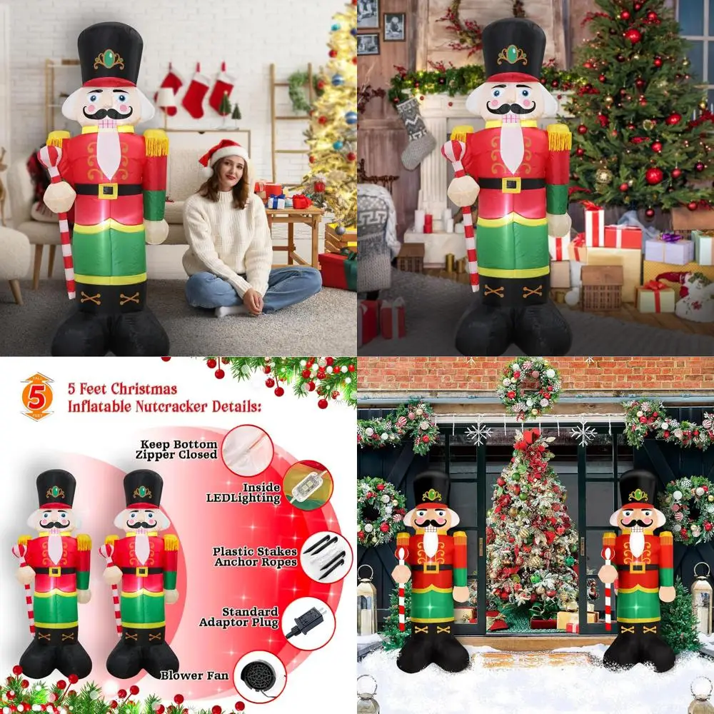 

Пара 5-футовых надувных солдатов «Щелкунчик» с подсветкой, встроенным вентилятором и якорными веревками для наружного рождественского декора двора