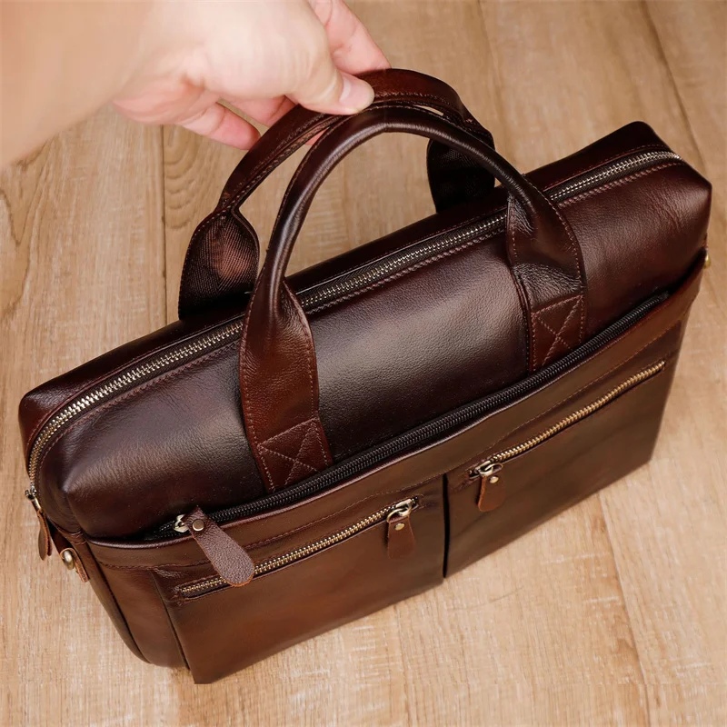 ธุรกิจหนังวัวแท้กระเป๋าเอกสารขนาดใหญ่ความจุ Man กระเป๋าแล็ปท็อปหนังแท้ Multifunctional ชาย Tote หรือกระเป๋าสะพาย