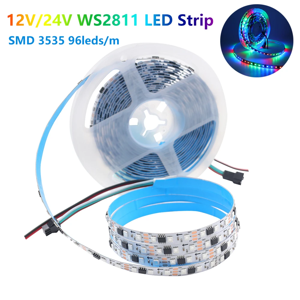 DC 12V/24V WS2811 Led Strip Individually Addressable 96Leds/m External 1 IC Control 3Leds 3535 RGB LED Tape Ribbon 0.5-5m