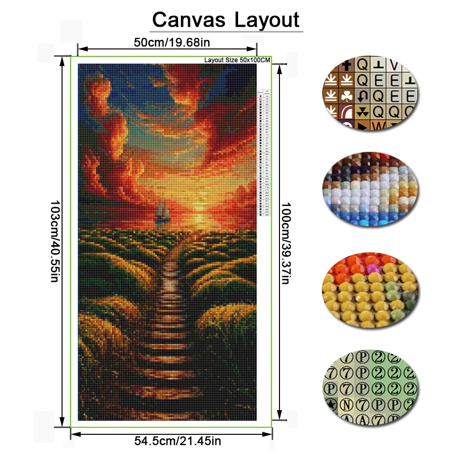 Diy Diamond Mosaic Sunset Sea Sailboat Scenery Large Size Diamonds Painting Full Drill Green Grass Jewelry Cross Stitch Kits
