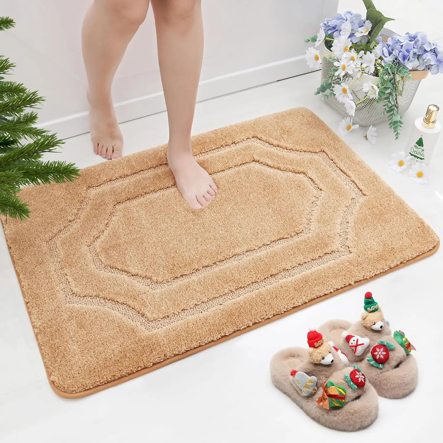 

Коврик для ванной нескользящий, мягкий и впитывающий, из полиэфирного микроволокна, машинная стирка, бежевый