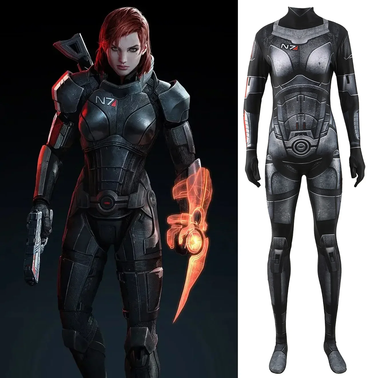 MASS EFFECT FEMSHEP N7 ARMOR Cosplay Costume Superhero Zentai Outfits Spandex MASSEFFECT Halloween Costume Bodysuit Fancy Adult