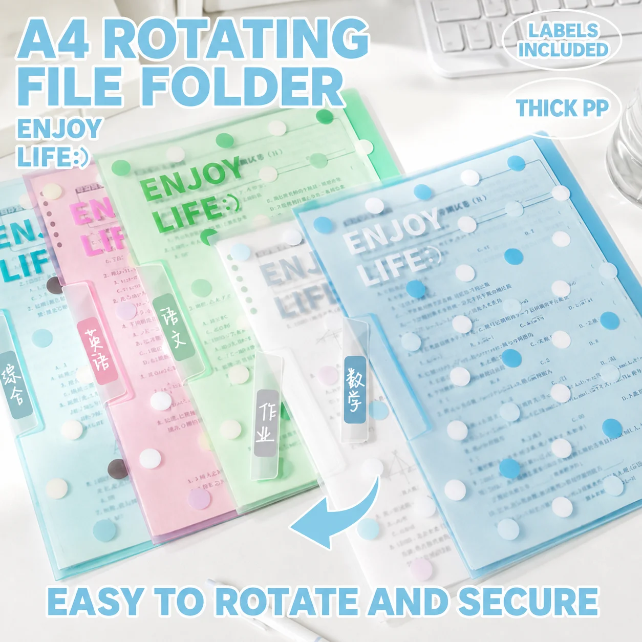 5 Pack A4 Rotating Pull Rod File Folder Plastic Report Covers With Swing Clip Polka Dot Clear Front Documents Organizer Binder