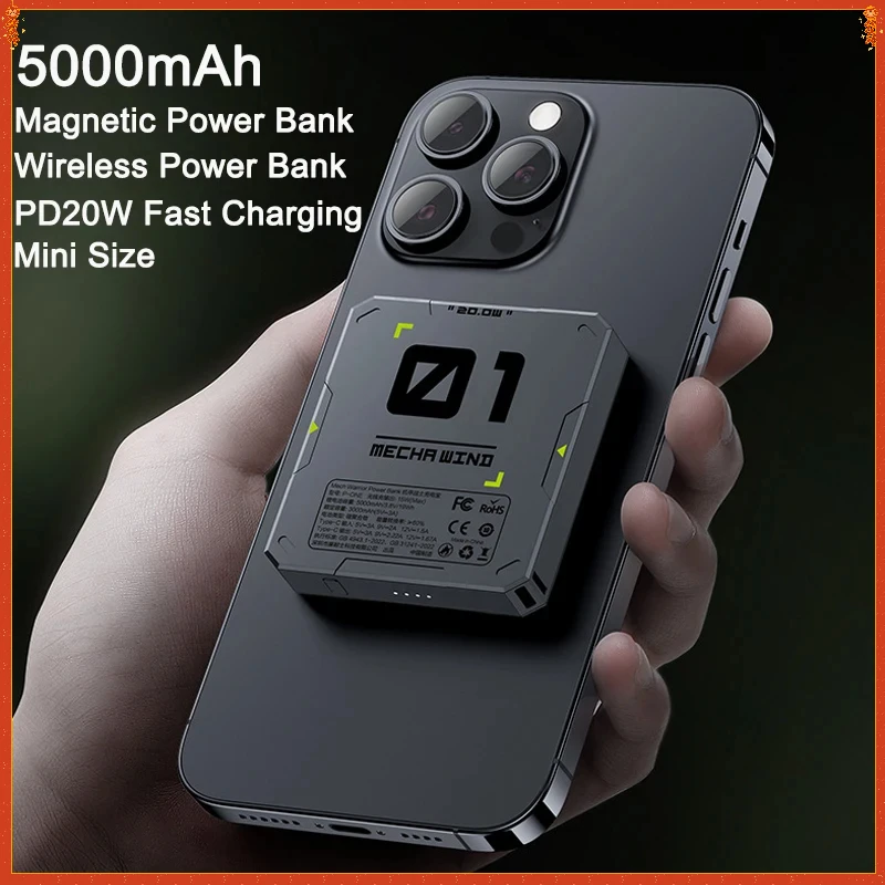 

Magsafe Power Bank 5000mAh 15W Wireless Fast Charging Mini Powerbank for iPhone Xiaomi Samsung Portable External Battery Charger