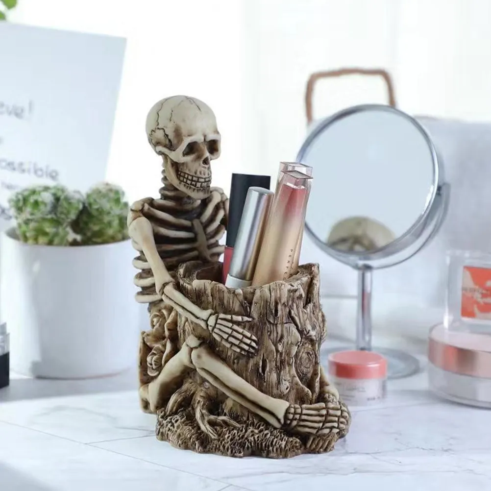 

Держатель для ручек в виде черепа, декоративный стакан для кистей, многофункциональный органайзер для стола, уникальный подарок для дома и офиса.