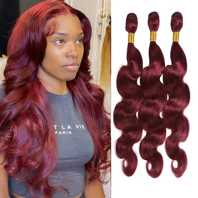 Color 99j Bundles Human Hair Body Wave Bundles Burgundy Human Hair Body Wave Bundles 8a Grade Double Weft Brazilian Human Hair