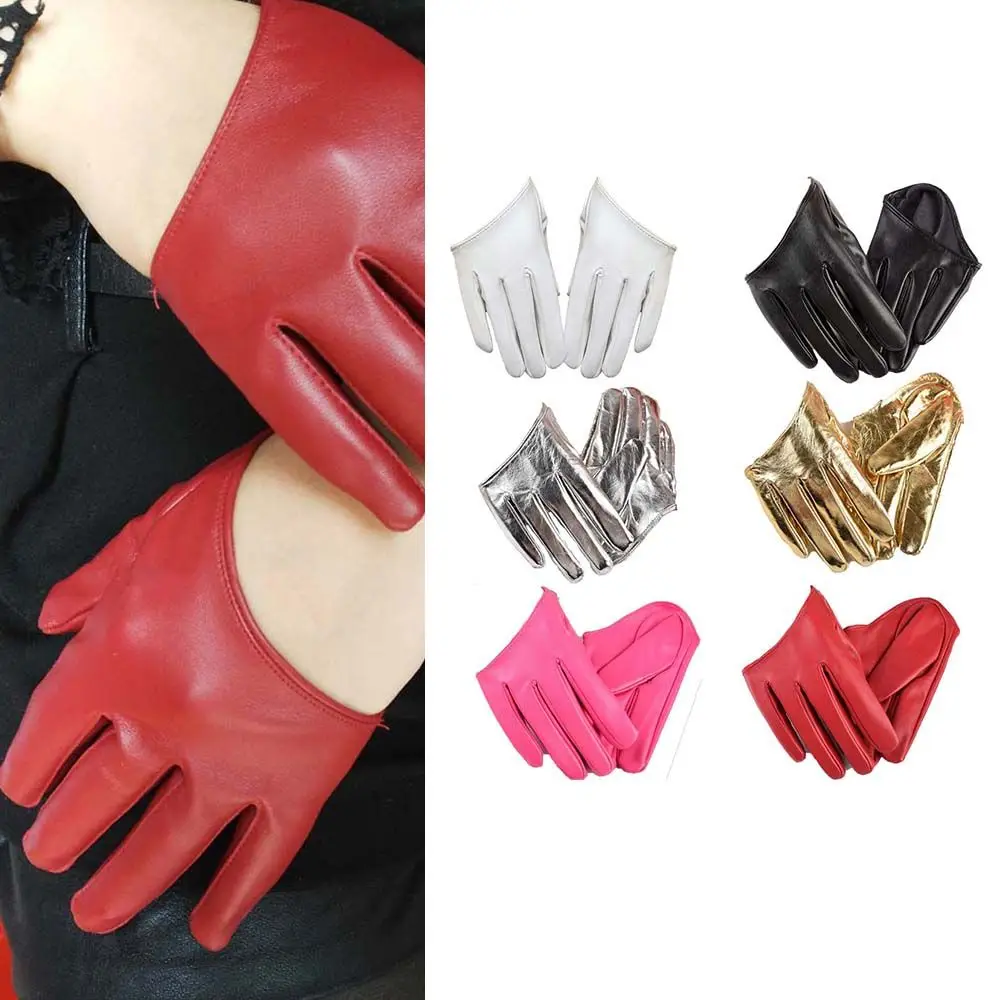 

Tight Sliver Woman Faux Leather Female Winter Leather Gloves Five Finger Mitten Women Mitts Half Palm Gloves