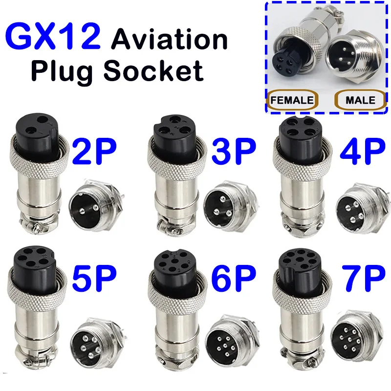 

Connector GX12 small metal aviation socket 2/3/4/5/6/7pin electric cable terminal fixed type and butt mobile type Female&male