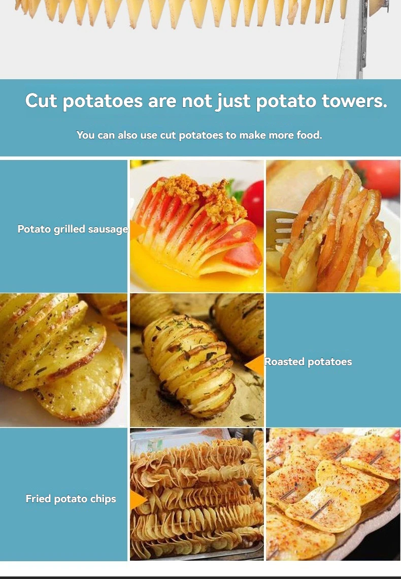 

Stainless Steel Manual Potato Tower Machine, Commercial Semi-Automatic Slicer, Hand-Crank Cyclone Spiral Cutter for Street Food