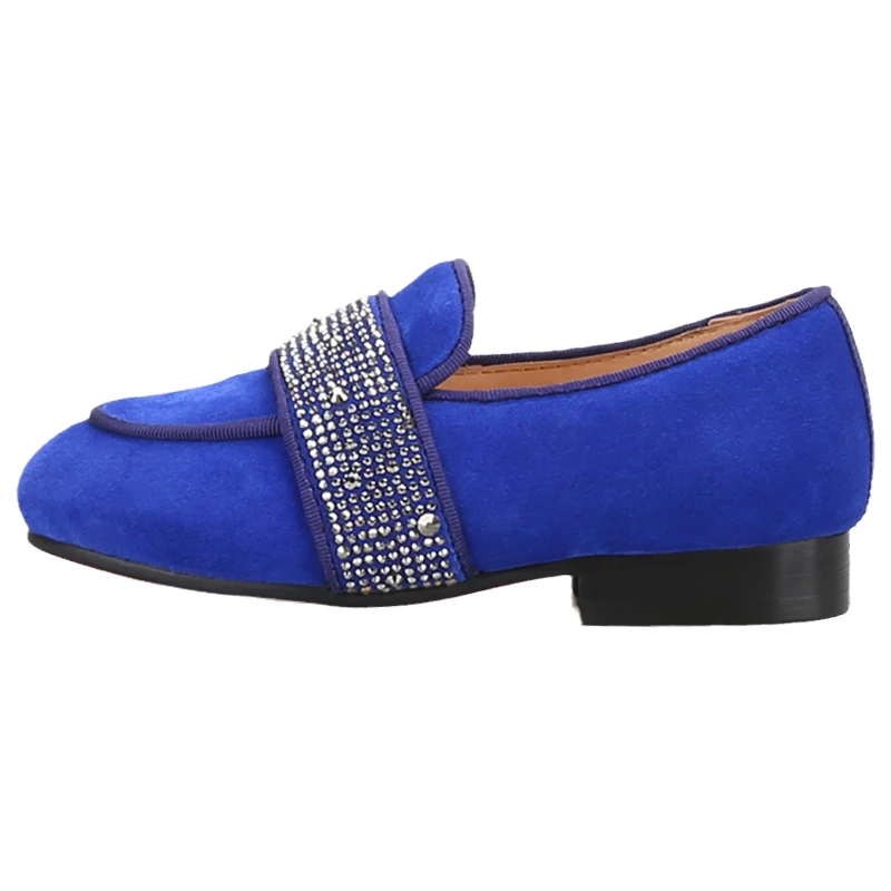 Black And Klein Blue Suede With Handmade Rhinestones Children Loafers For Birthday The Same Adult Shoes Design Parent-Child Shoe