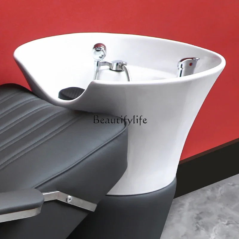 New Barber Shop Shampoo Chair Ceramic Deep Basin High-End Lying Half for Hair Salon Flushing Bed