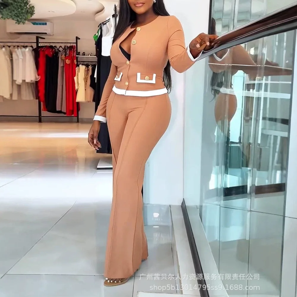 

2026 New Women's Matching Set Two Piece Outfit Color Block Patchwork Button Detail Spring Summer Jumpsuit Playsuit