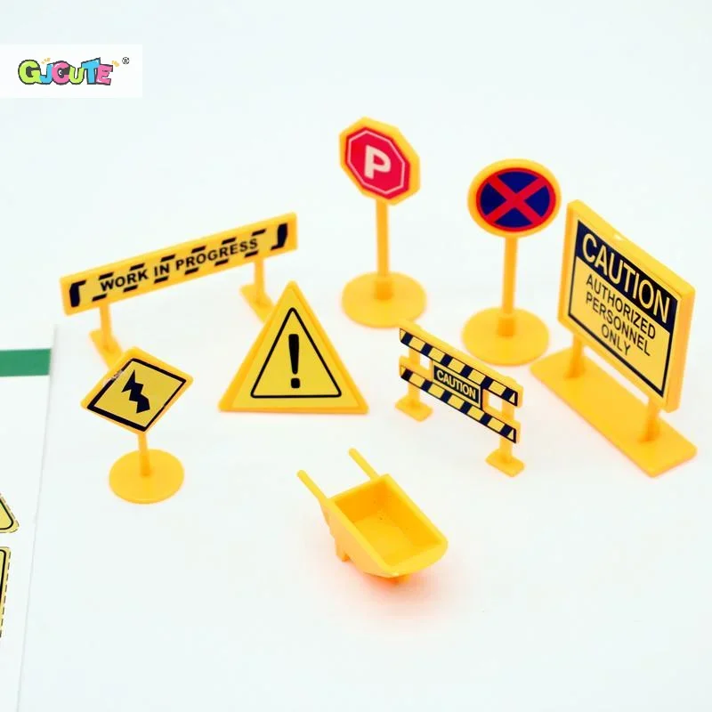 8 pezzi di cartello stradale per ingegneria cittadina per casa delle bambole, modello di traffico giallo, oggetto di simulazione, ornamento, giocattoli in miniatura, accessori per casa delle bambole