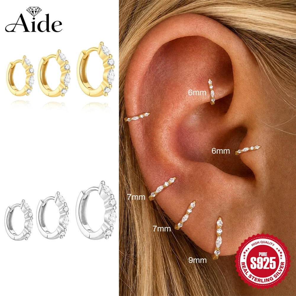 AIDE 925 Sterling Silver Classic Horse Eyes CA Zirconia Multi-size Cartilage Huggies Piercing Ear Bone Nail For Women Party Gift