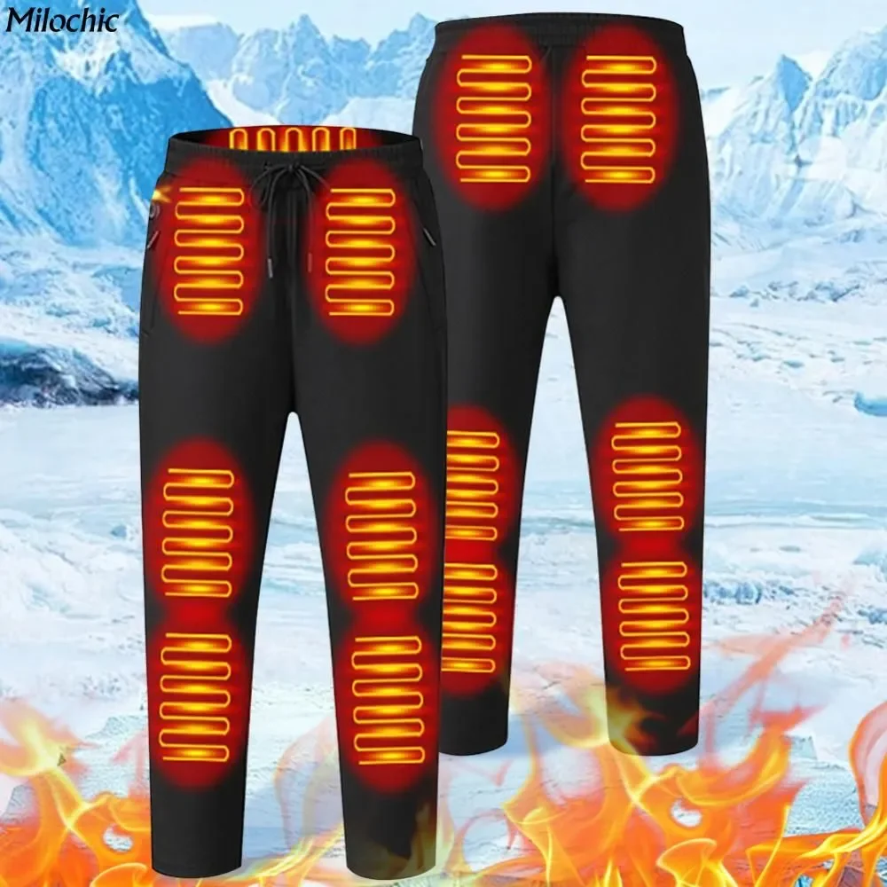 Men Motorcycle Heated Pants Women 12 Heating Zone Waterproof Pants 3 Temperature Mode Heated Trousers for Skiing Fishing