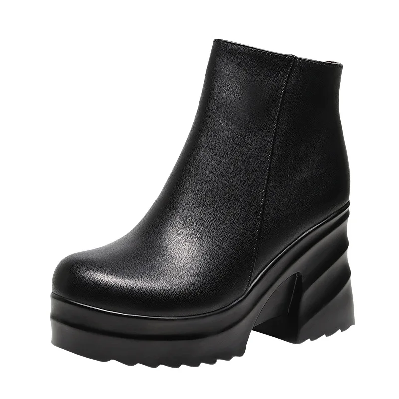 GKTINOO pelle bovina scarpe nere in vera pelle stivali tacco alto 2024 stivali autunno inverno piattaforma scarpe aumentate stivaletti donna