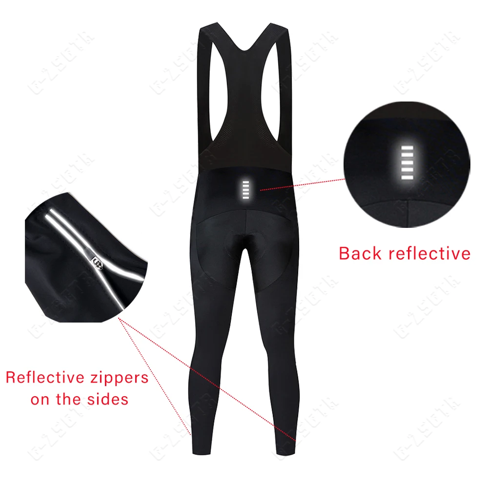 Reflective Biker Long Pants Shockproof Cycling Bib Pants Mens Cycling Long Pants Bicycle Gel Pad Pants Triathlon Cushioned Pants