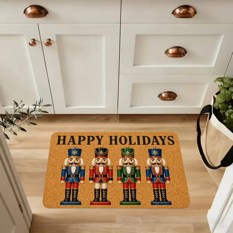 Black Background Christmas Ornament Print Floor Rug Winter Bauble Holly  Festive Home Mat for Balcony Kitchen Xmas Arrangement