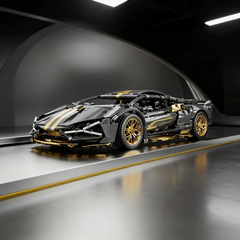 

Gold-Plated Technology Super Car Building Blocks Model, Luxury Collection Toy, Ideal Gift for Boys