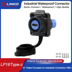 CNLINKO LP16 Waterproof Type-C Connector 5A Female Socket Jacks 10 Gbps Panel Mount Receptacles for Fast Charging Data Transfer