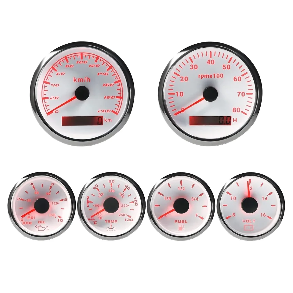 6 Gauge Meter Kit GPS Speedometer Tachometer Oil Pressure Water Temperature Voltmeter Fuel Level Gauge for Motorcycles