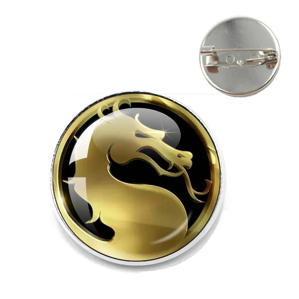 New Fashion Dragon Pattern Mortal Kombat Lapel Pin Gift Brooch Clothes Glass Cabochon Badge Decor Brooch Collar Pins Gifts