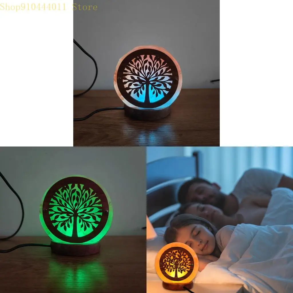 

28GF светодиодный ночной свет с деревянной базовой хрустальной соляной лампой светодиодная атмосфера лампа Стол светлый