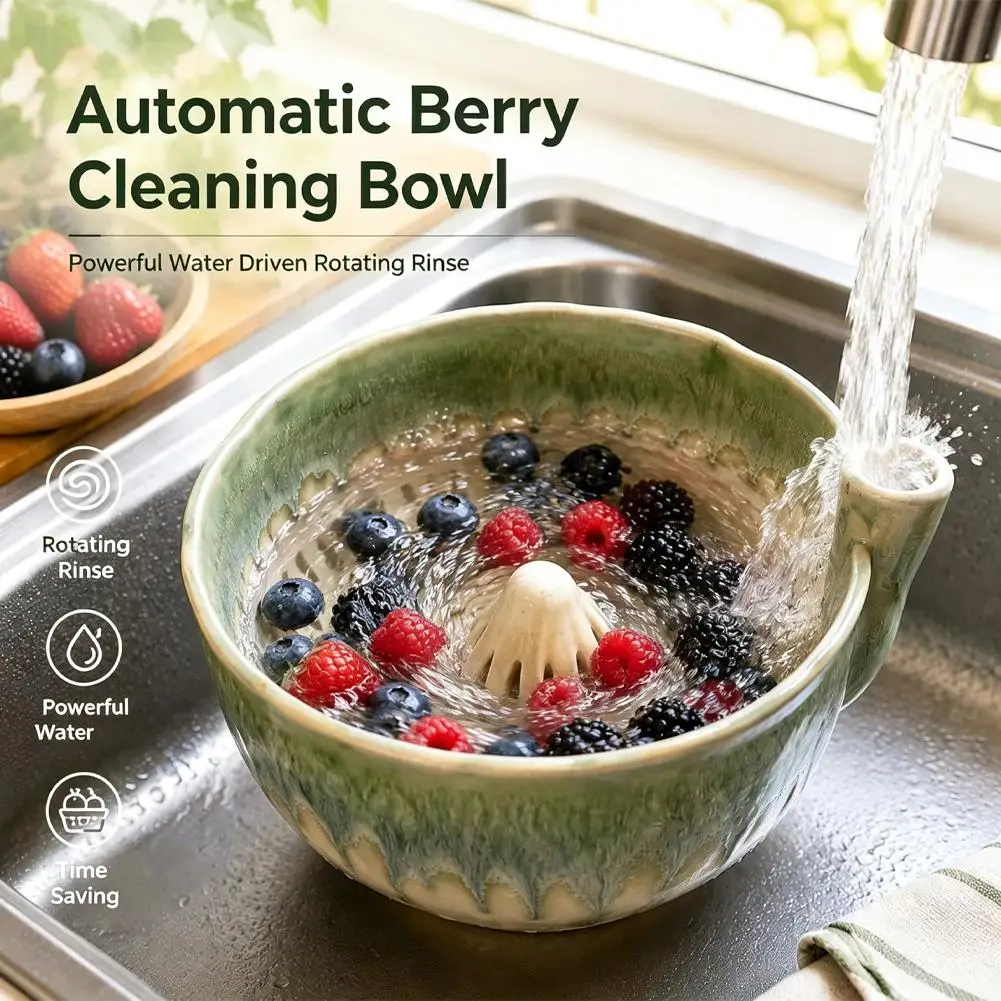 Berry Washing Bowl Ceramic Spinning Colander Strainer Drain Basket Fruit Vegetable Washer Rinser Salad Spinner Kitchen Gadget