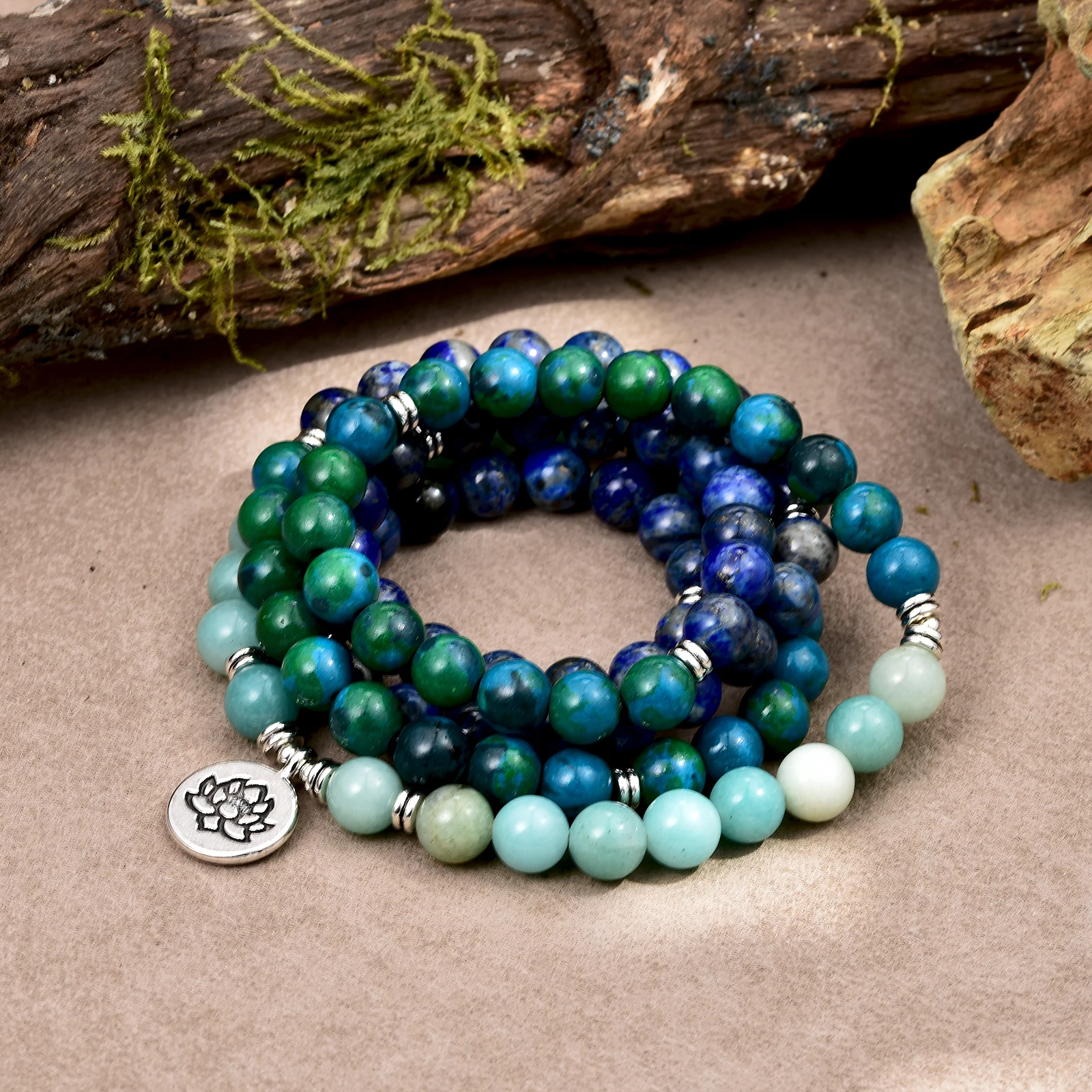 8mm Lapis lazuli perlé 108 Mala Bracelets pour femme hommes réelation perles naturelles Yoga méditation Lotus pendentif charme bijoux