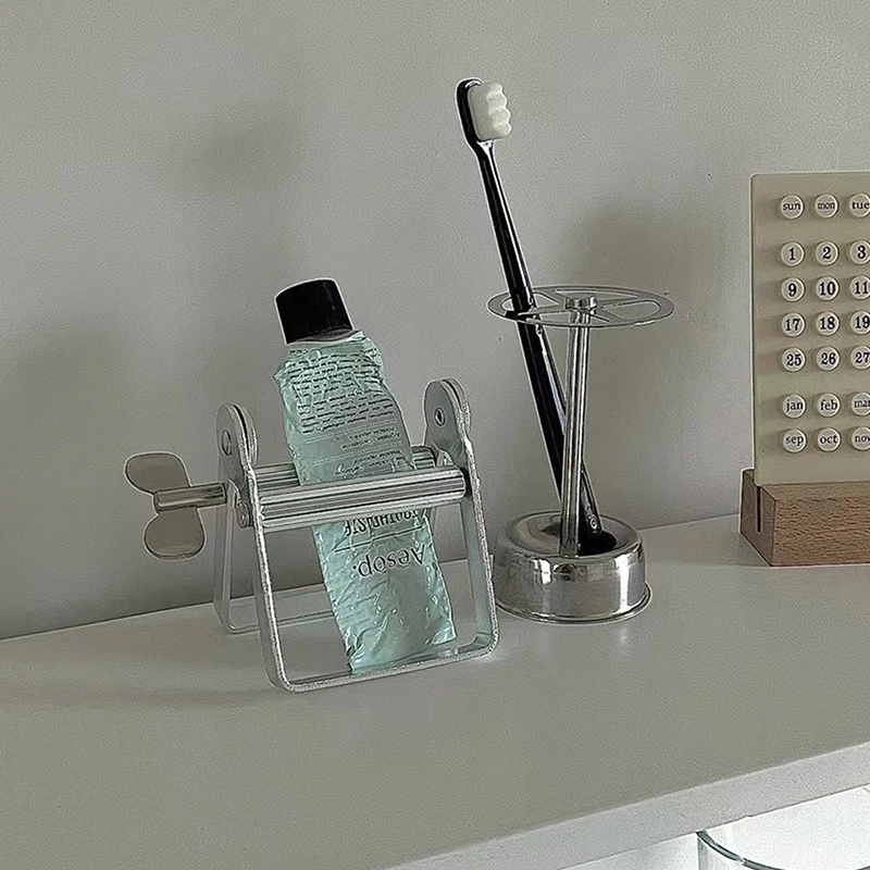Stainless Steel Toothpaste Holder Home Storage Organizer Kitchen Rack Bathroom Toothbrush Stand Accessories Lazy Tube Squeezer