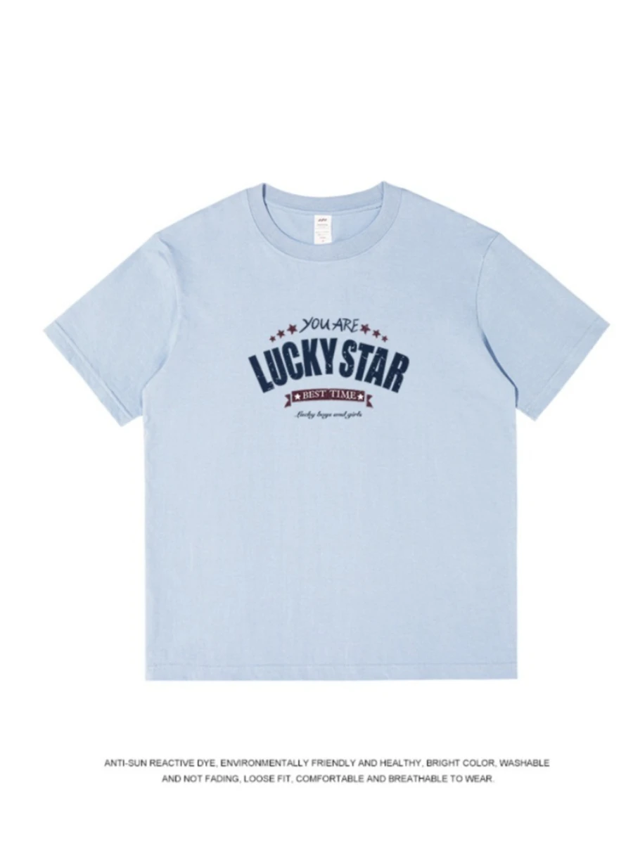 

2026 летняя женская хлопковая футболка 230 г с буквенным принтом, минималистичный уличный топ с круглым вырезом и короткими рукавами