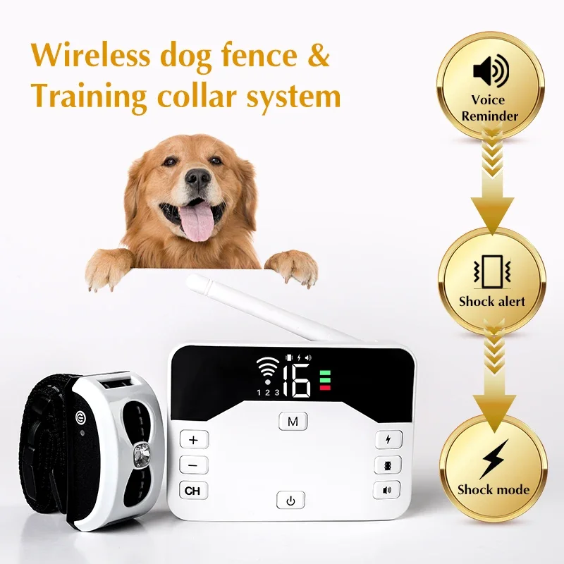 Wireless Dog Electric Fence Shocks Training Collar Remote 2-in-1 Pet Containment System with Adjustable Vibration & Shock