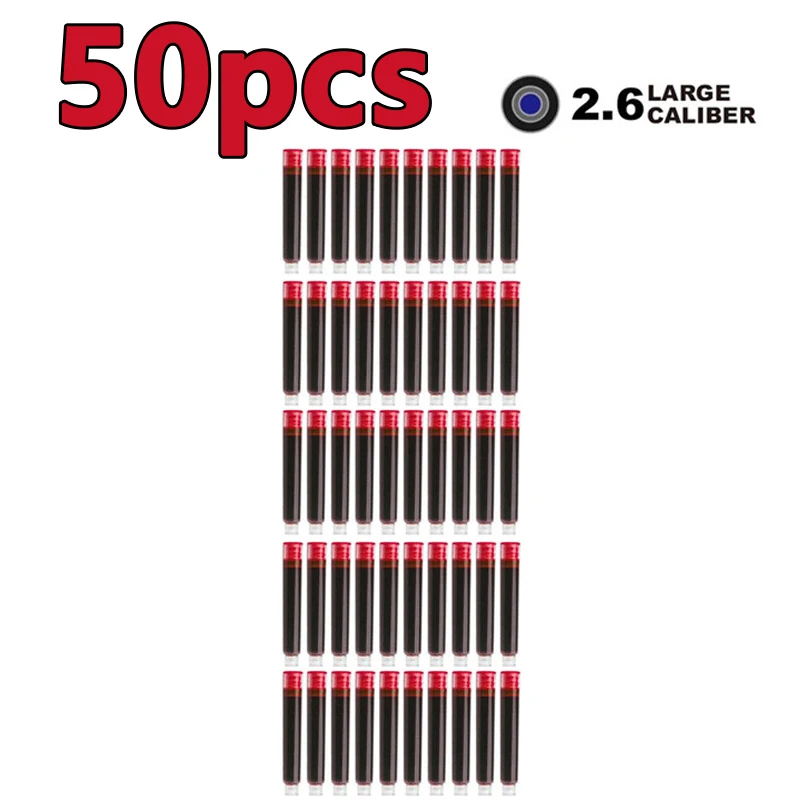 Füllfederhalter-Tintenpatronen-Set, Schwarz, Blau, Rot, Nachfüllung, hohe Qualität, Bohrungsdurchmesser für glattes Schreiben, 2,6 mm, 3,4 mm, 50 Stück, 100 Stück