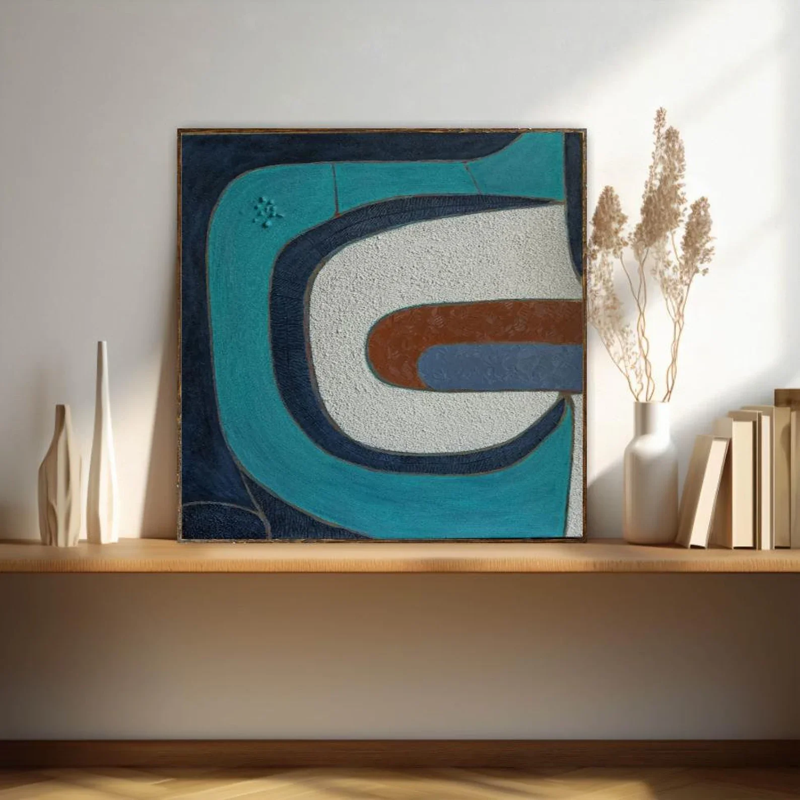 Hand-Painted Abstract Paintings On Canvas Painting Original Mid Century Modern Blue Textured Wall Art Room Decoration Home Decor