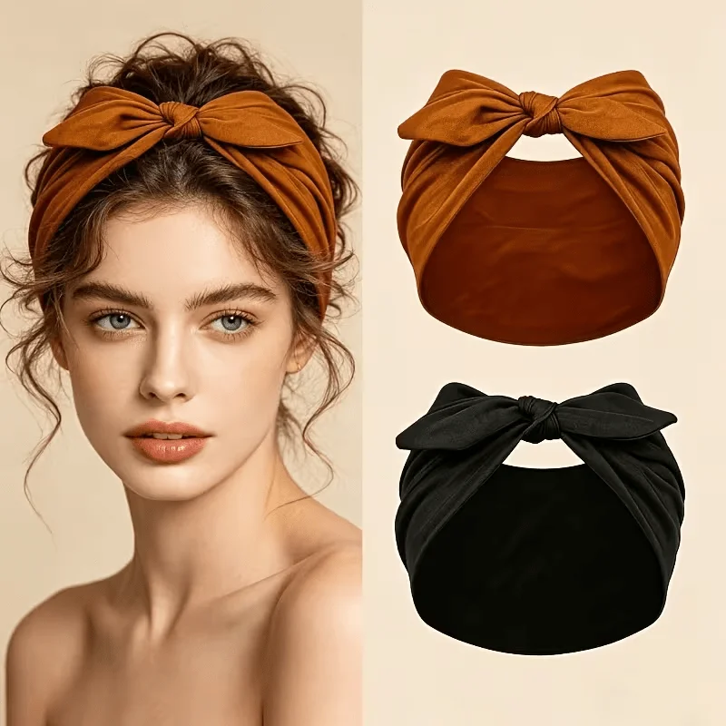 2pcs Bohemian Style Bow Headband Headband, Women's Soft Elastic Wide Headband, anti Slip Elastic Headband