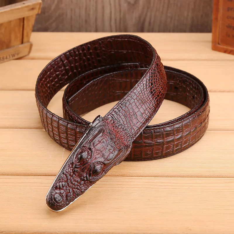 (Ta-weo) Men\'s Crocodile Pattern Split Leather Smooth Buckle Belt, Lady Fashion & Generous & Luxury Belts for Women