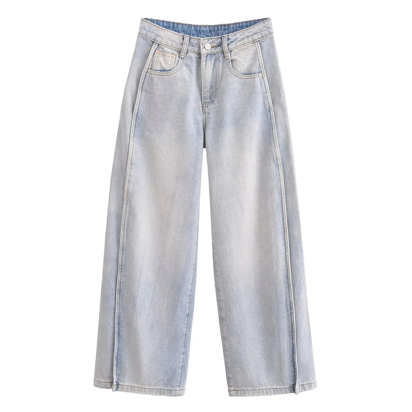 

Весенне-летние женские американские джинсы маленького размера на молнии с широкими штанинами, повседневные свободные джинсы с высокой талией, длинные брюки