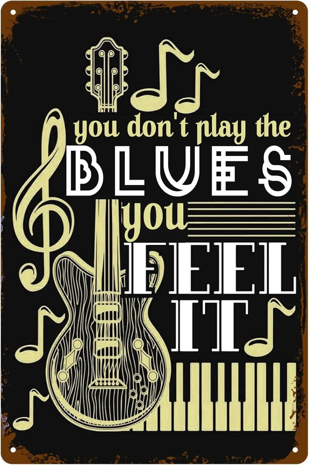 Blues Music Musician Gifts Guitar Musical Sign Wall Decor Art Poster Vintage Metal Tin Sign for Funny Room Garage Man Cave Offic