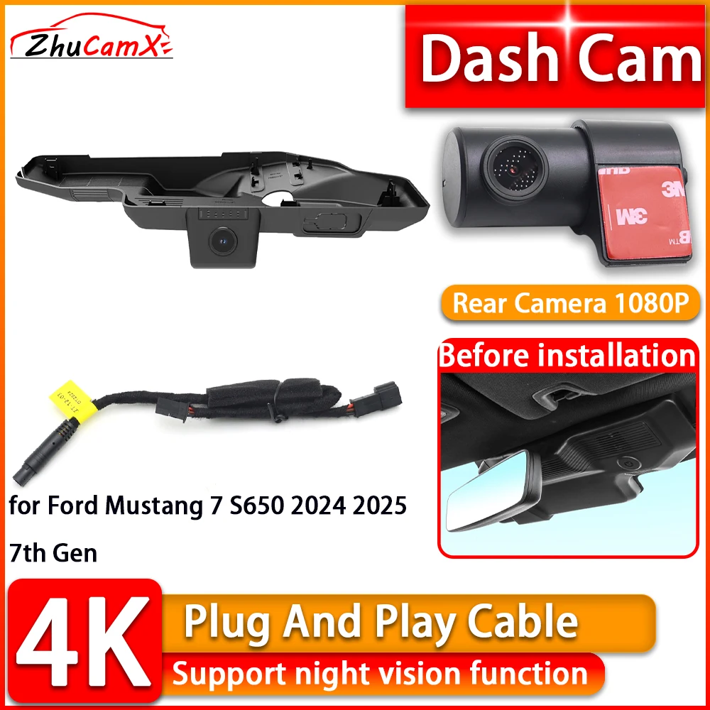 

Wiifi 4K Dash Cam for Ford Mustang 7 S650 2024 2025 7th Gen DVR Front Rear Car Camera Plug and Play Video Recorder Night Vision