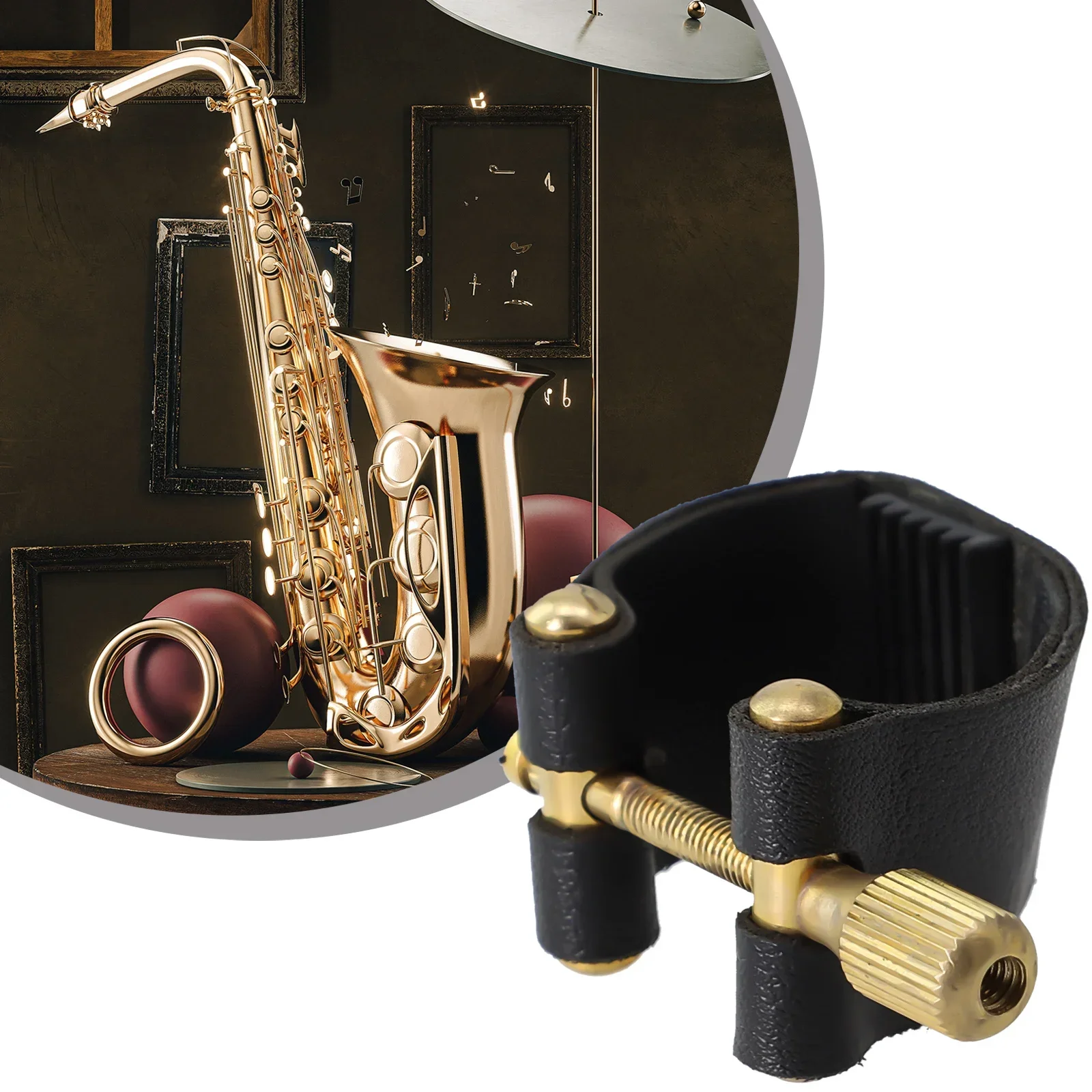 Tenor Sax Mouthpiece Ligature Saxophone Accessories Black. Clip Fastener Kit Leather Metal Mouthpiece PU Leather