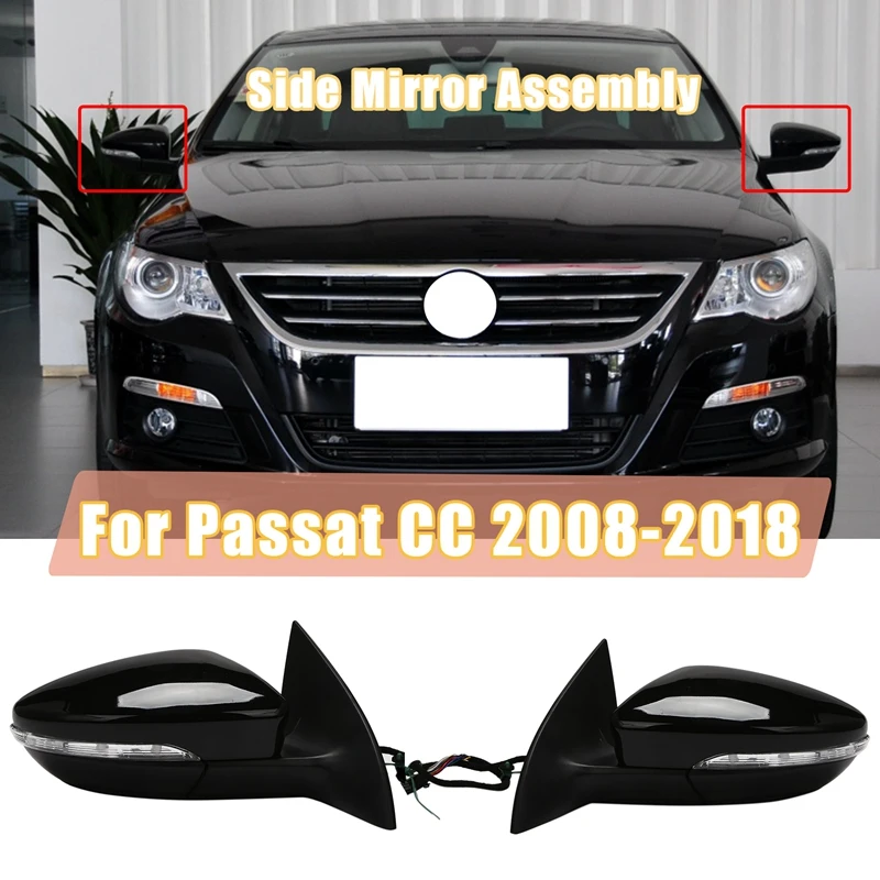 

Side Rear View Mirror Assembly Power Heated Folding Memory Turn Signal 13 Wires For Passat CC 2008-2018 LH Black