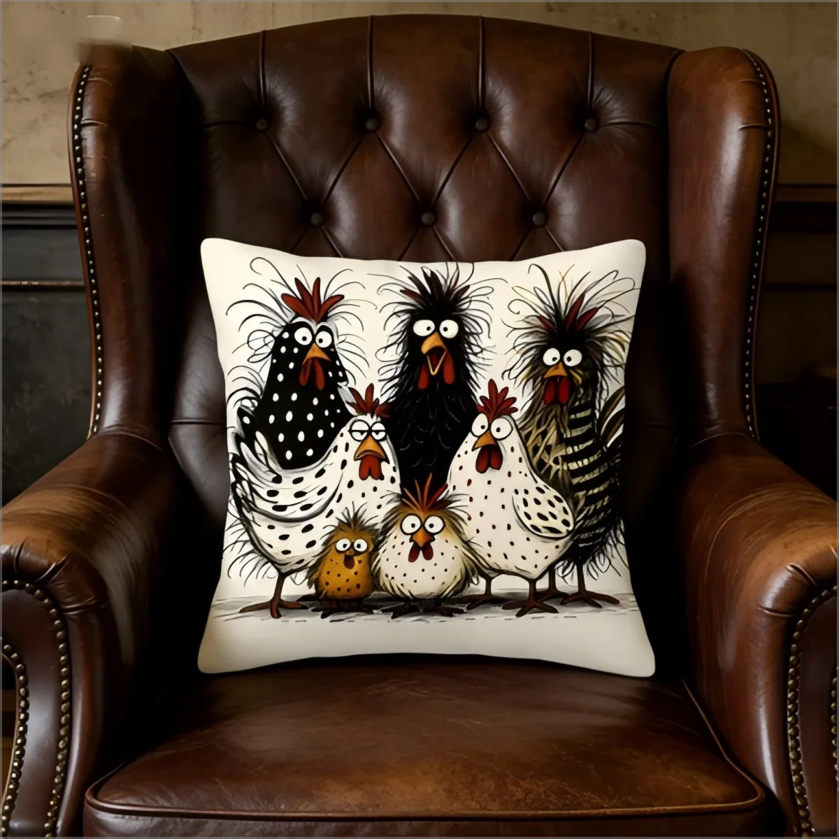 1pc Cartoon Chicken Pattern Cushion Cover White Black Polka Dot Rooster Hen Chick Pillowcase For Sofa Bed Living Room Bedroom Ho