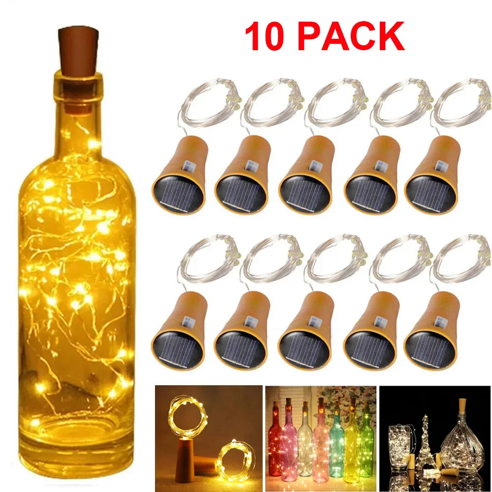 

10PCS 20LEDs Solar Wine Bottle String Light Solar Copper Wire Fairy Lights Cork Shape Christmas Lamp White Red Blue Green Pink