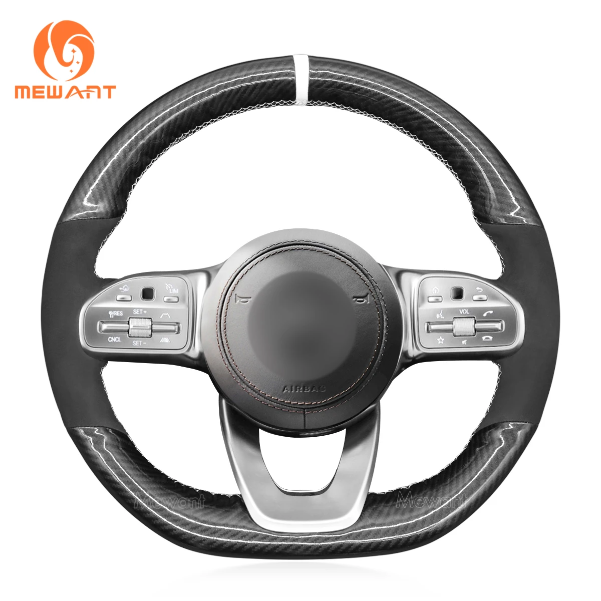 

MEWANT Black Suede Genuine Leather Steering Wheel Cover for Mercedes Benz W177 V177 W247 W205 C118 C257 W213 EQA H243 2018-2021