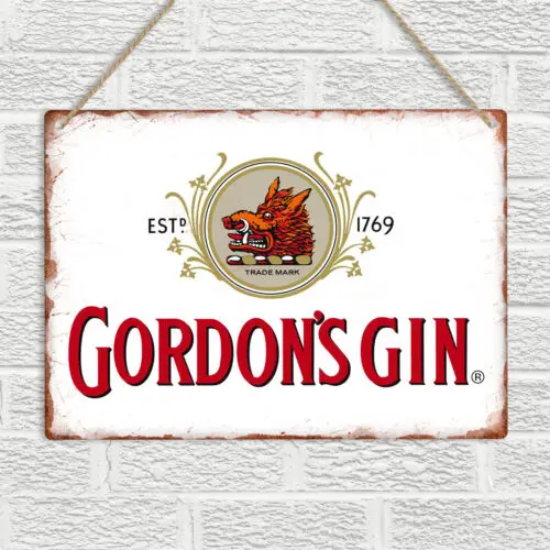 Letrero Metálico de Pared GORDON'S GIN, Placa Vintage Retro para Bar, Pub, Cuarto de Hombre, Garaje, Letrero Tónico