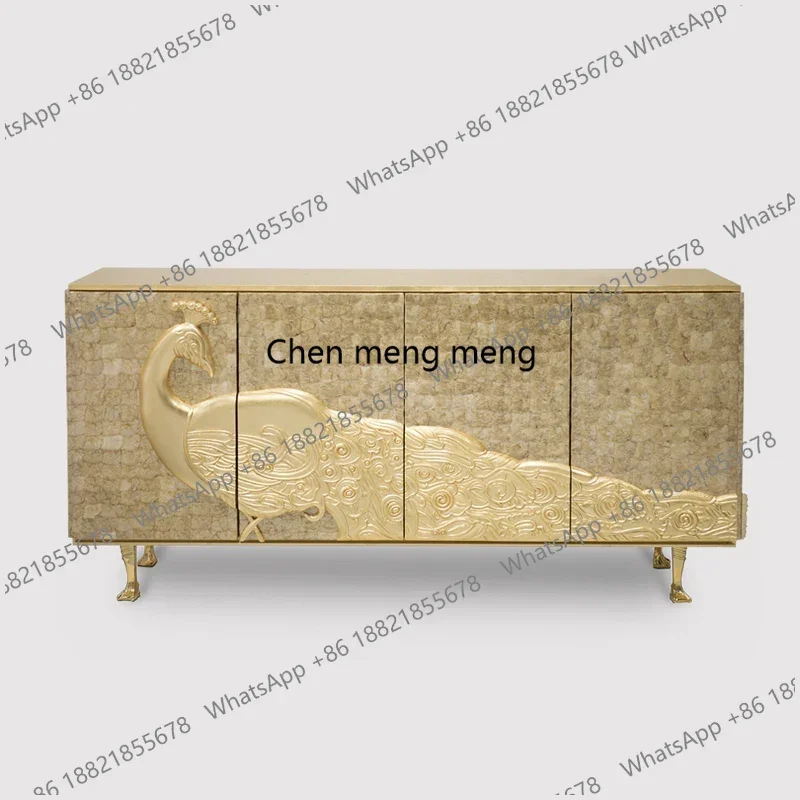 

Скандинавский свет, роскошный резной декоративный шкаф из цельного дерева, золотого павлина, итальянский боковой шкаф для хранения ТВ