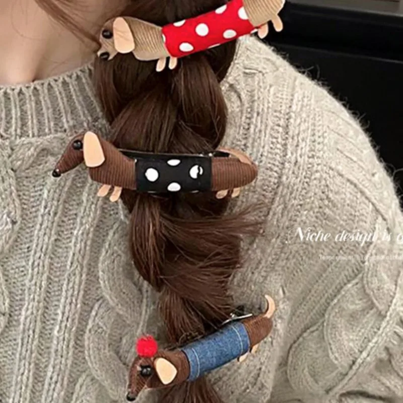 Women's Hair Clip Cute Cartoon Dachshund Feminine Side Bangs Clip Funny Little Dog Head Accessory Fashion Simple Duckbeak Clip