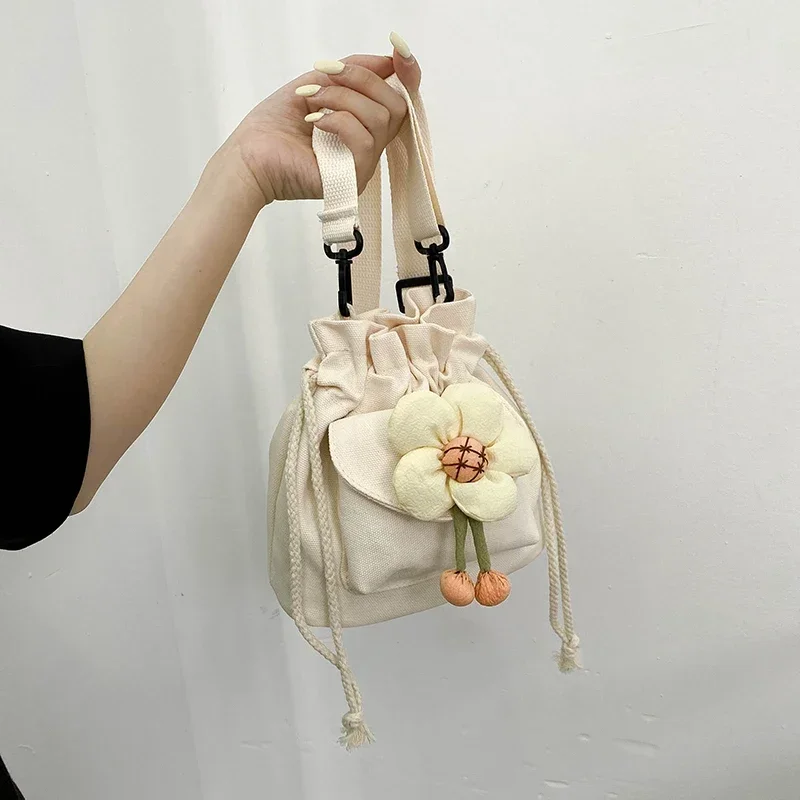 Women's Bags 2024 New Flowers Fashion Canvas Drawstring Crossbody Bag for Women Cute Travel Vacation Messenger Handbags